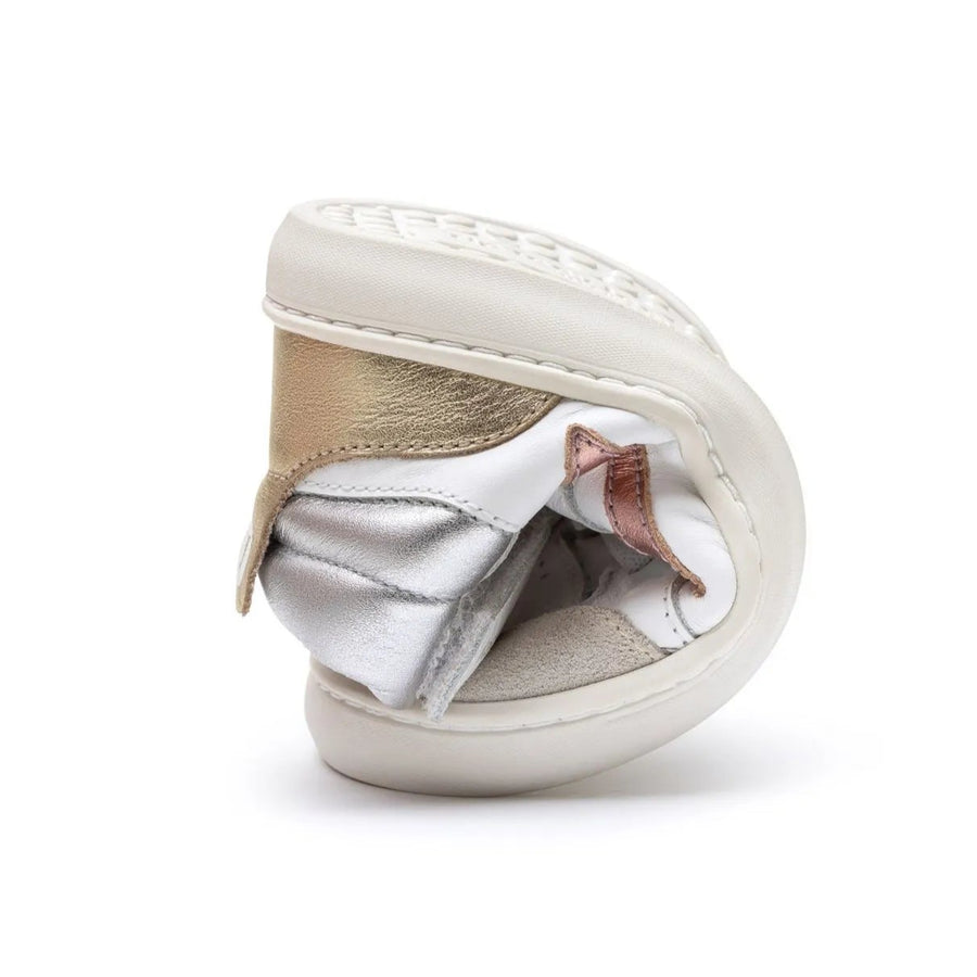 Tip Toey Joey Girl's Landy High-Top Sneakers - White / Rose Gold / Sterling Silver