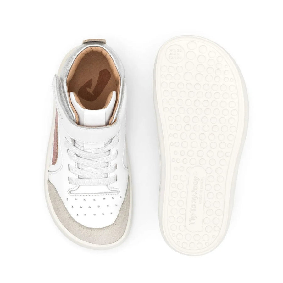 Tip Toey Joey Girl's Landy High-Top Sneakers - White / Rose Gold / Sterling Silver