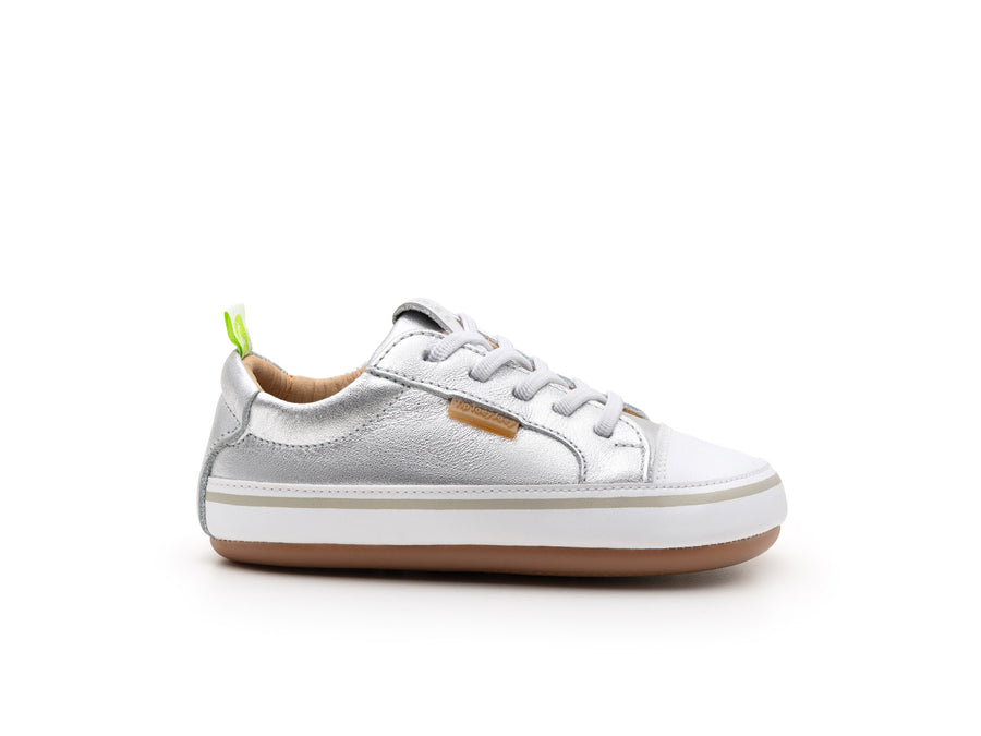 Tip Toey Joey Girl's Funky Sneakers - Sterling Silver / White