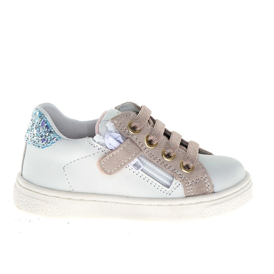 Naturino Girl’s Pinn Zip Lace Up Casual Shoes - White/Cipria/Celeste
