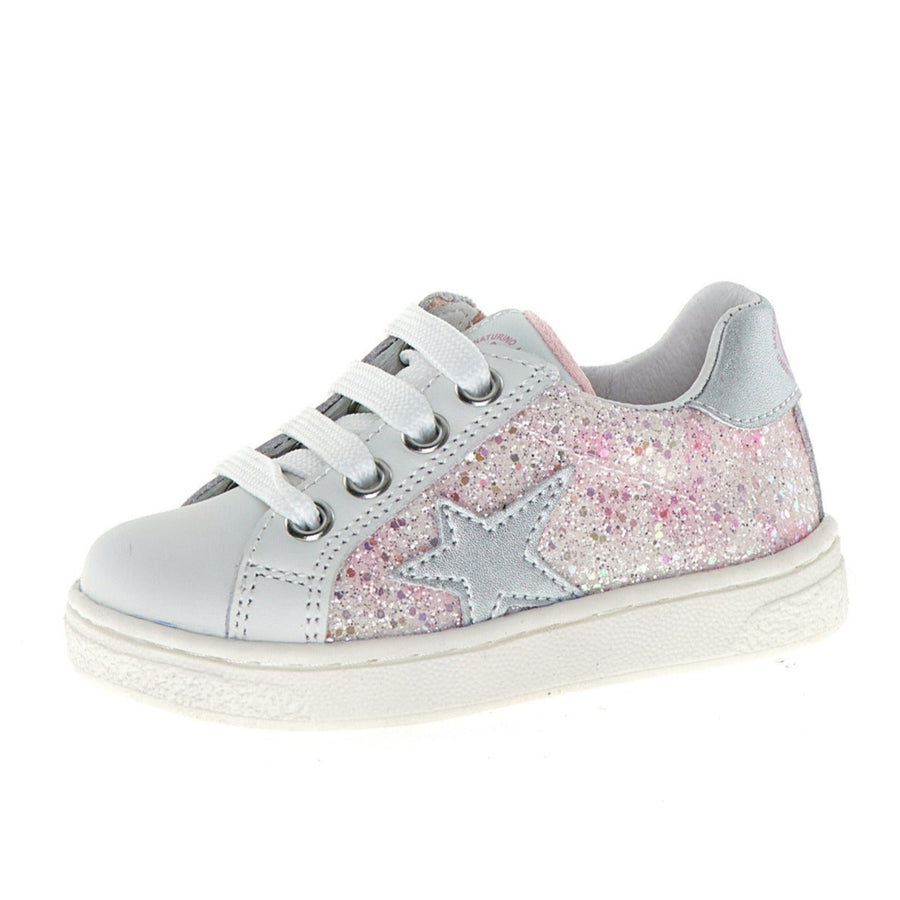 Naturino Girl's Pinn Zip Lace Up Casual Shoes - White/Pink/Silver