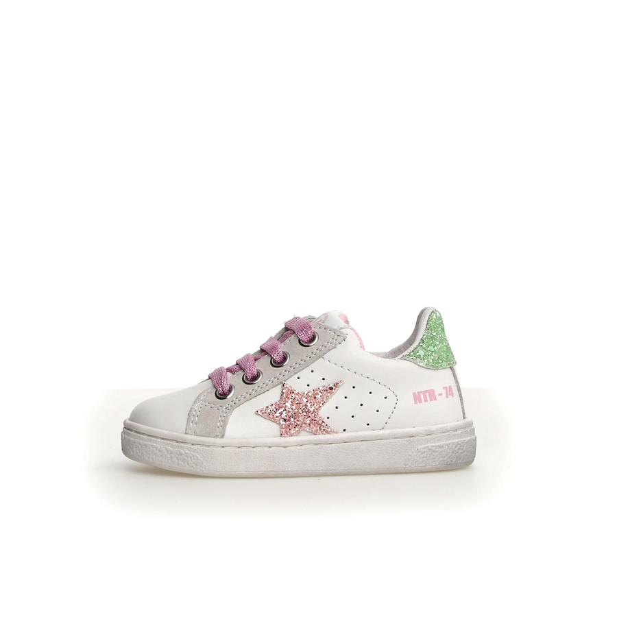 Naturino Girl's Pinn Zip Casual Shoes - White/Pink/Light Green