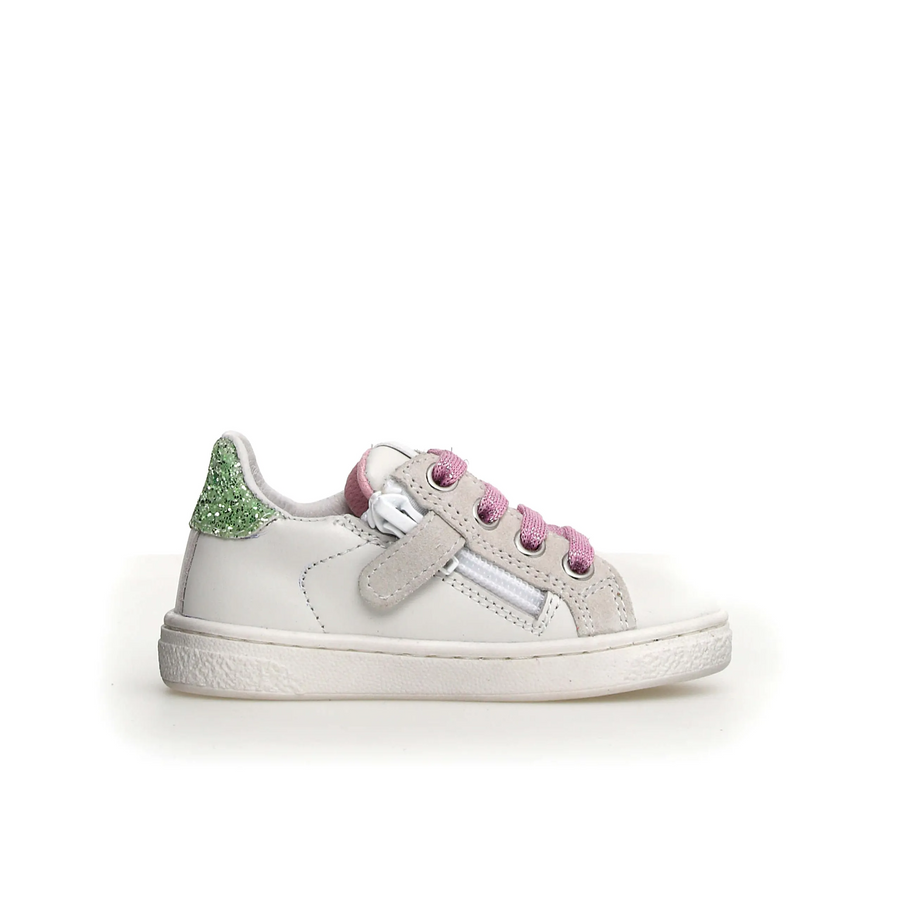 Naturino Girl's Pinn Zip Casual Shoes - White/Pink/Light Green