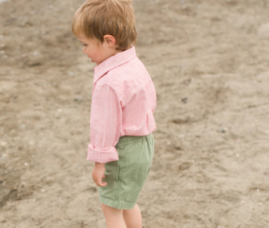 Beet World Collar Shirt, Red Stripe