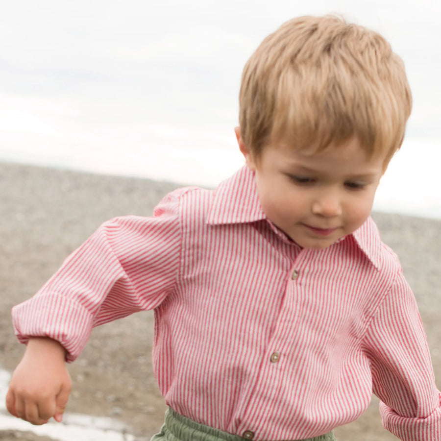 Beet World Collar Shirt, Red Stripe