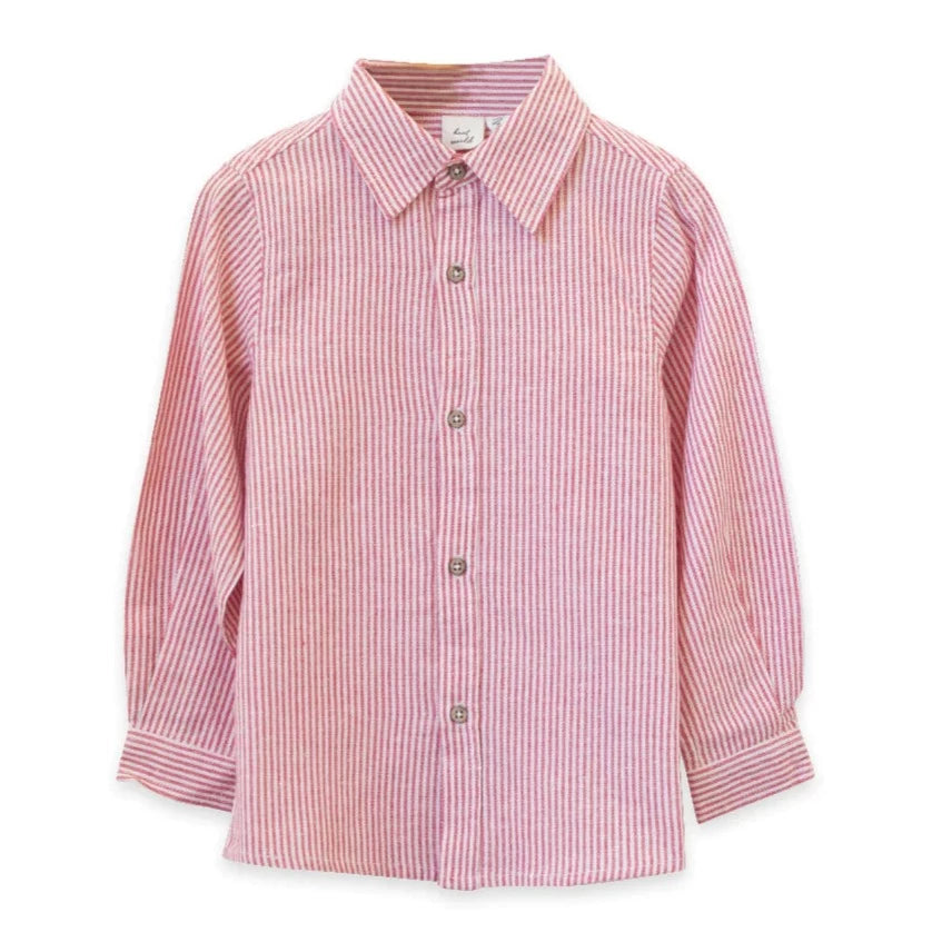 Beet World Collar Shirt, Red Stripe