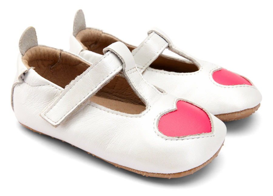 Old Soles Girl's Ohme Heart T-Strap Shoes - Nacardo Blanco/Neon Pink