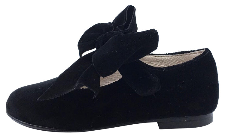 Hoo Shoes Girl's Velvet Mary Jane with Big Bow, Black