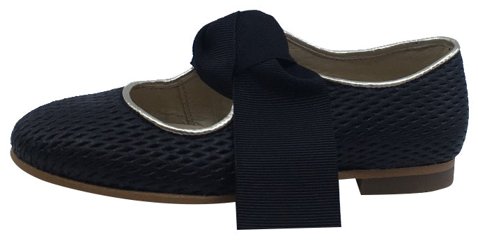 Luccini Girl's Tie-Front Mary Jane , Black Basket Weave