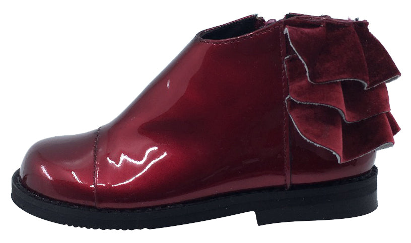 Luccini Girl's Ruffle Back Bootie, Burgundy Patent