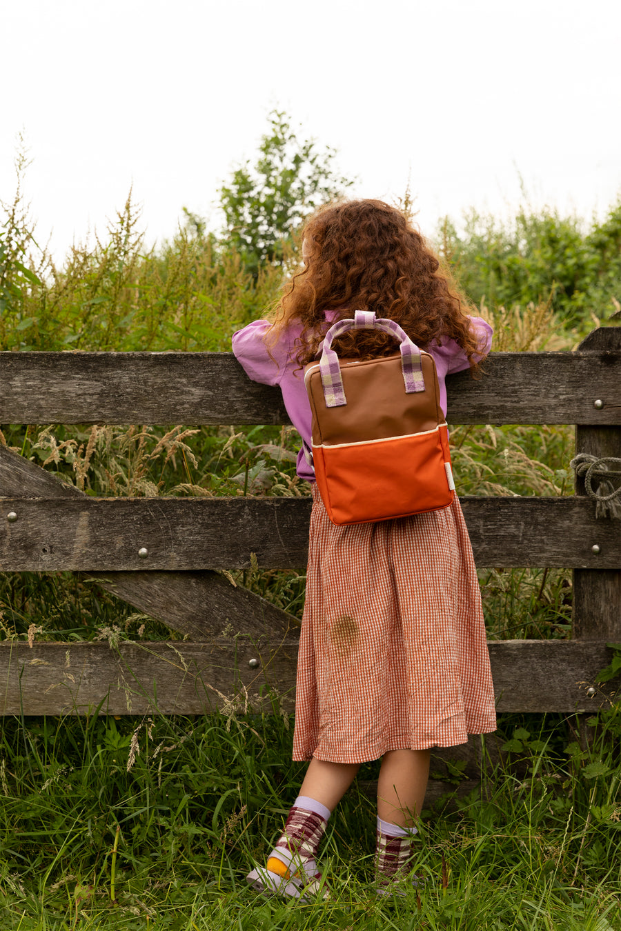 Sticky Lemon Colourblocking Small Backpack, Orange Juice/Plum Purple/Schoolbus Brown