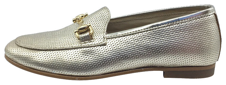 Luccini Girl's Slip-On Smoking Loafer, Champagne