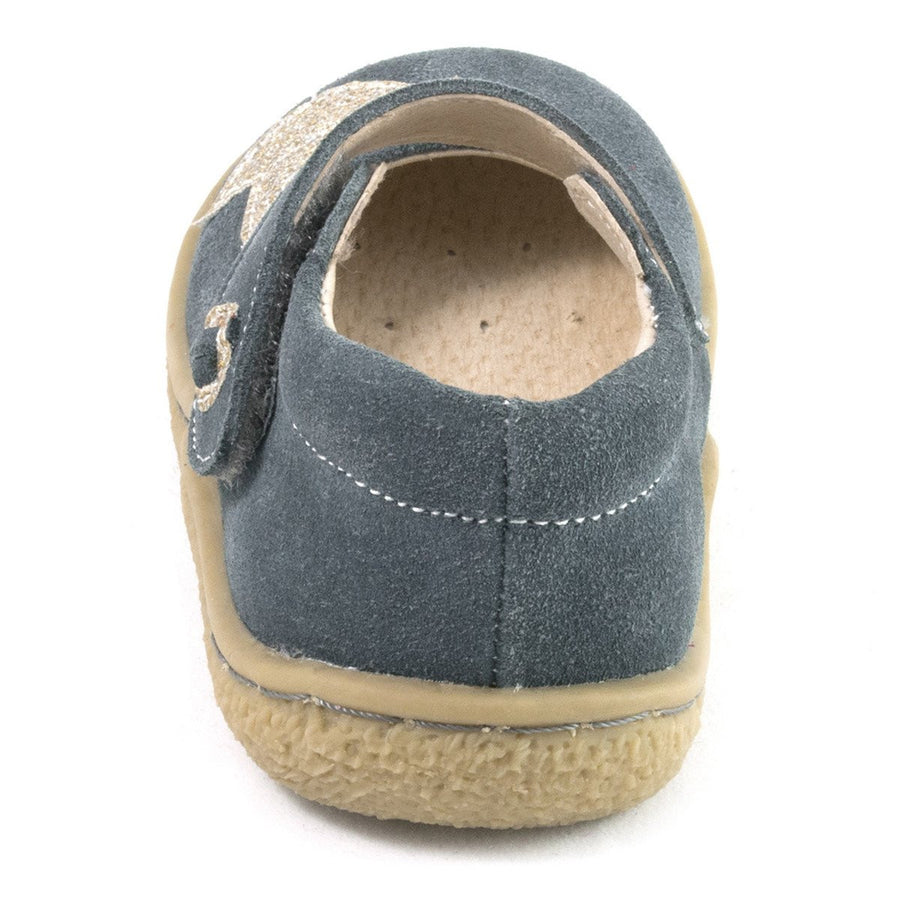 Livie & Luca Girl's Pio Pio Gray Suede Leather Shimmer Dove Hook and Loop Mary Jane Shoes