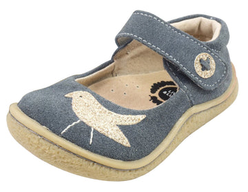 Livie & Luca Girl's Pio Pio Gray Suede Leather Shimmer Dove Hook and Loop Mary Jane Shoes