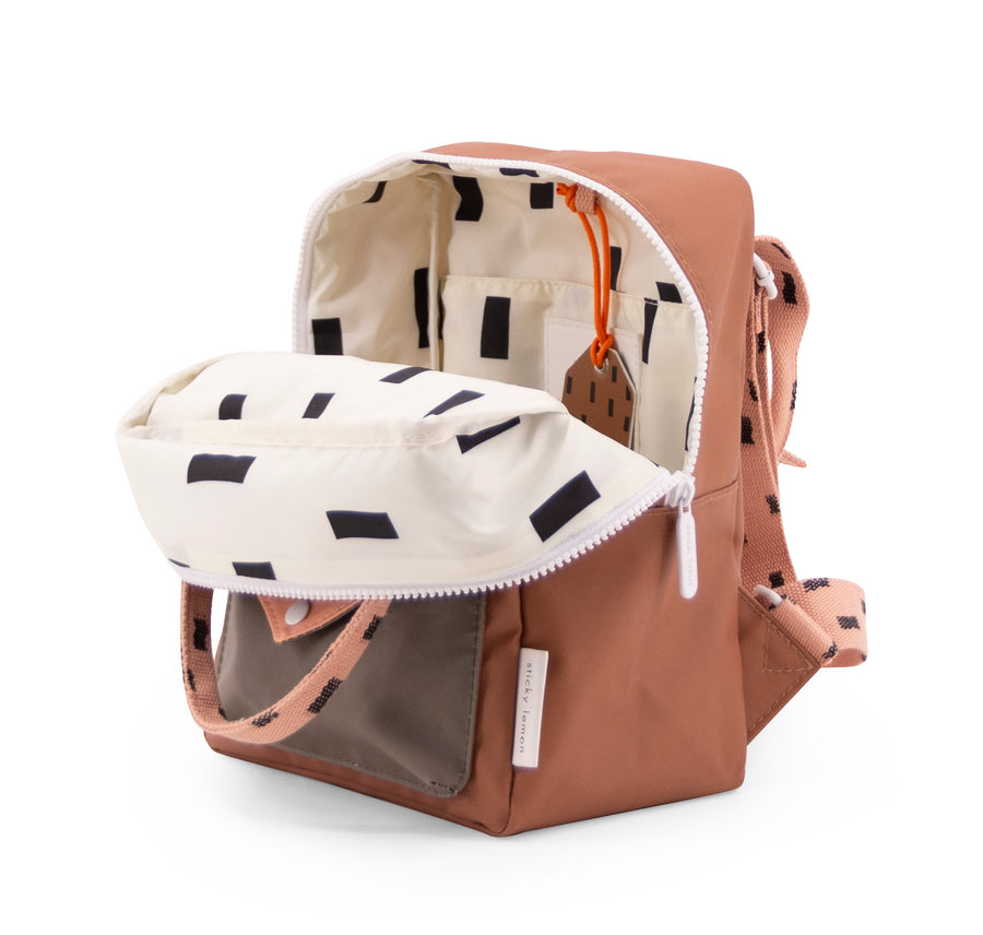 Sticky Lemon Sprinkles Envelope Small Backpack, Cinnamon Brown/Lemonade Pink/Moss Green