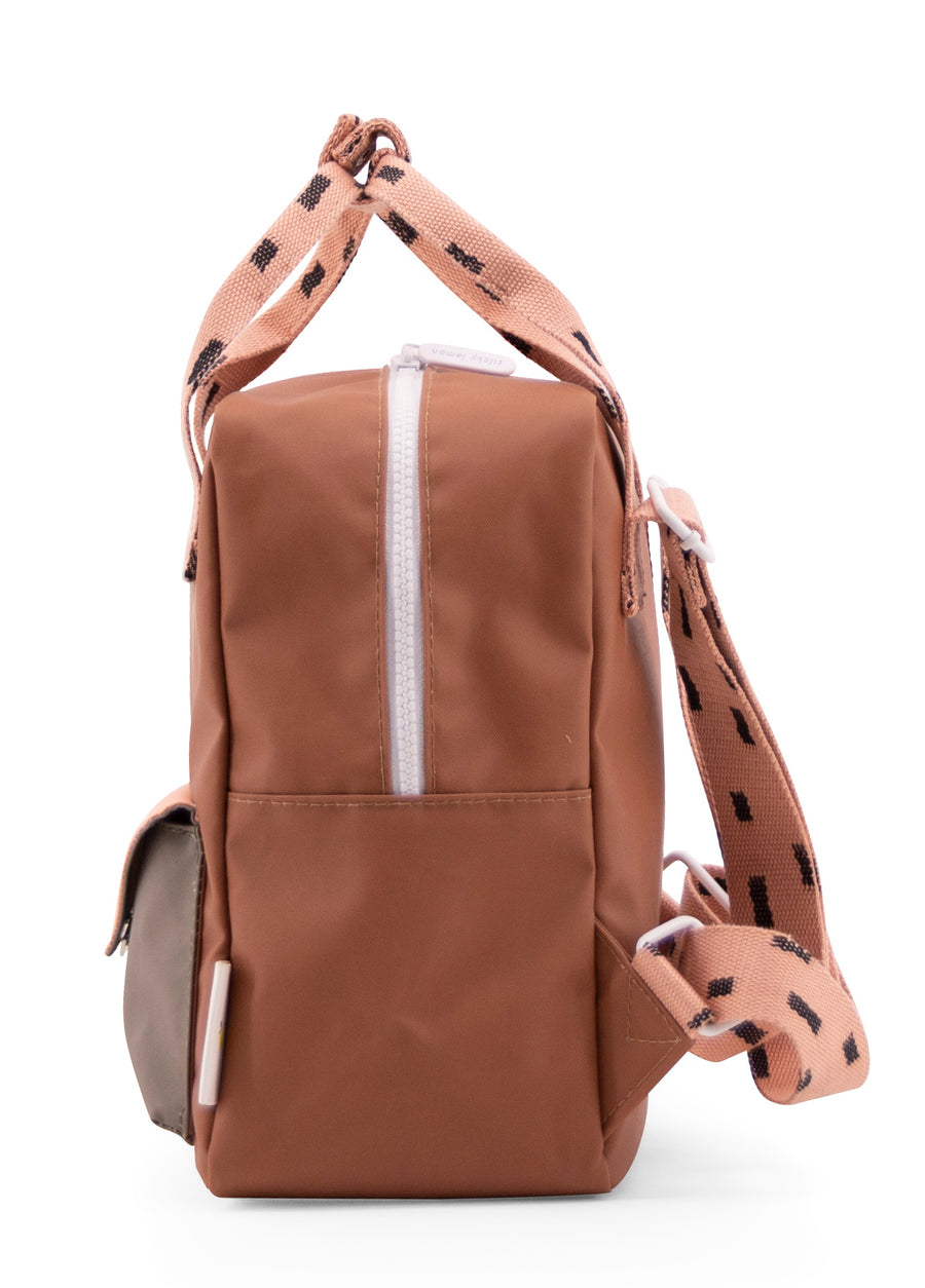 Sticky Lemon Sprinkles Envelope Small Backpack, Cinnamon Brown/Lemonade Pink/Moss Green
