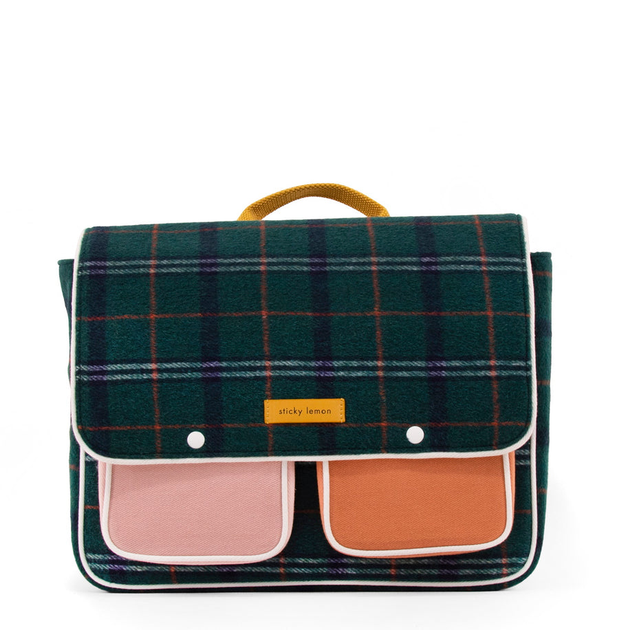 Sticky Lemon Wanderer School Bag, Forest Green Checks