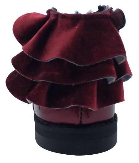 Luccini Girl's Ruffle Back Bootie, Burgundy Patent