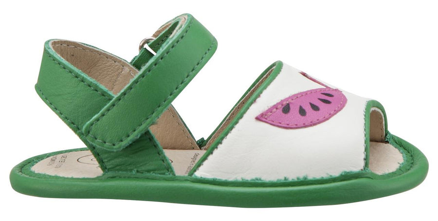 Old Soles Girl's 192 Trop Bambini Watermelon Smooth Green and White Leather Peep-Toe Hook and Loop Sandals
