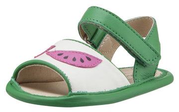 Old Soles Girl's 192 Trop Bambini Watermelon Smooth Green and White Leather Peep-Toe Hook and Loop Sandals