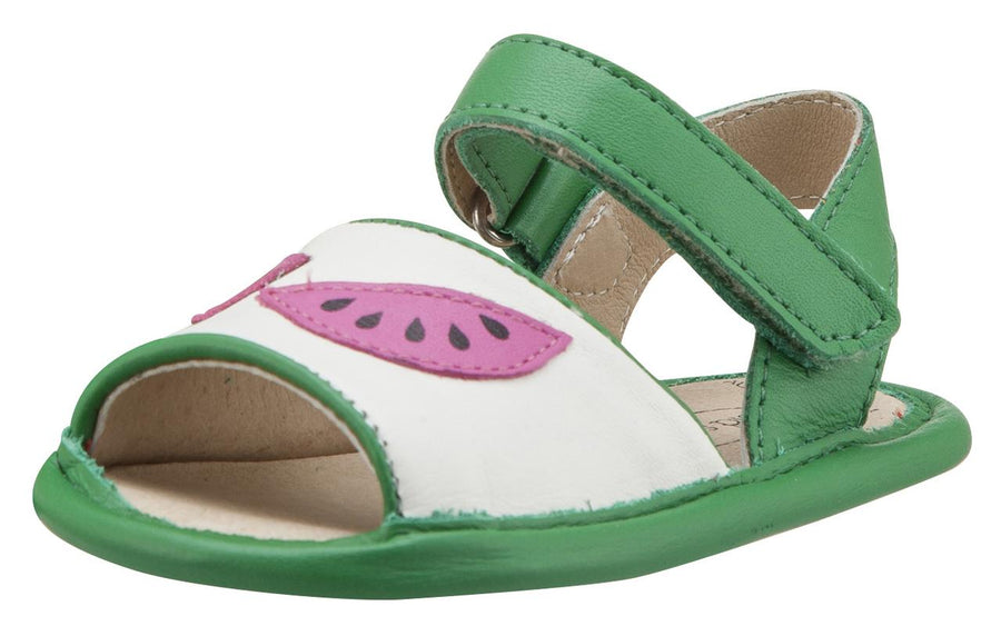 Old Soles Girl's 192 Trop Bambini Watermelon Smooth Green and White Leather Peep-Toe Hook and Loop Sandals