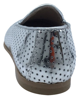 Hoo Shoes Smoking Loafer, Silver Perforated Leather