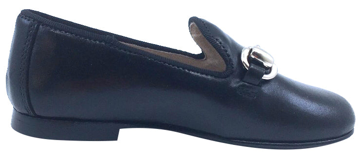 Hoo Shoes Smoking Loafer, Black Leather with Chain