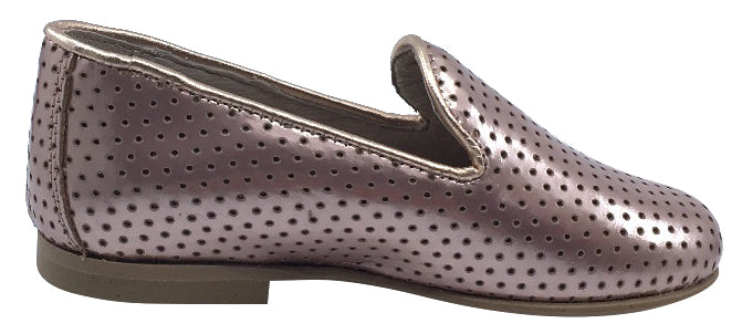 Hoo Shoes Girl's Smoking Loafer, Rose Gold Perforated Leather