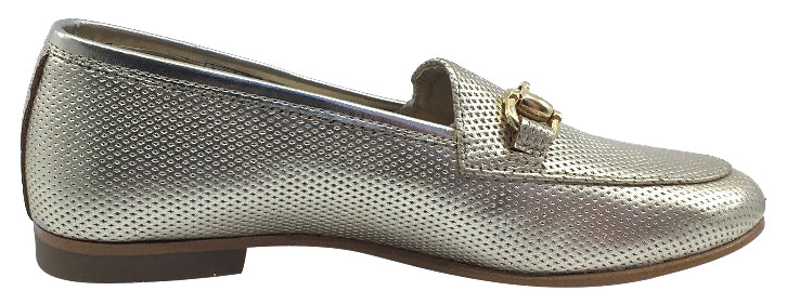 Luccini Girl's Slip-On Smoking Loafer, Champagne