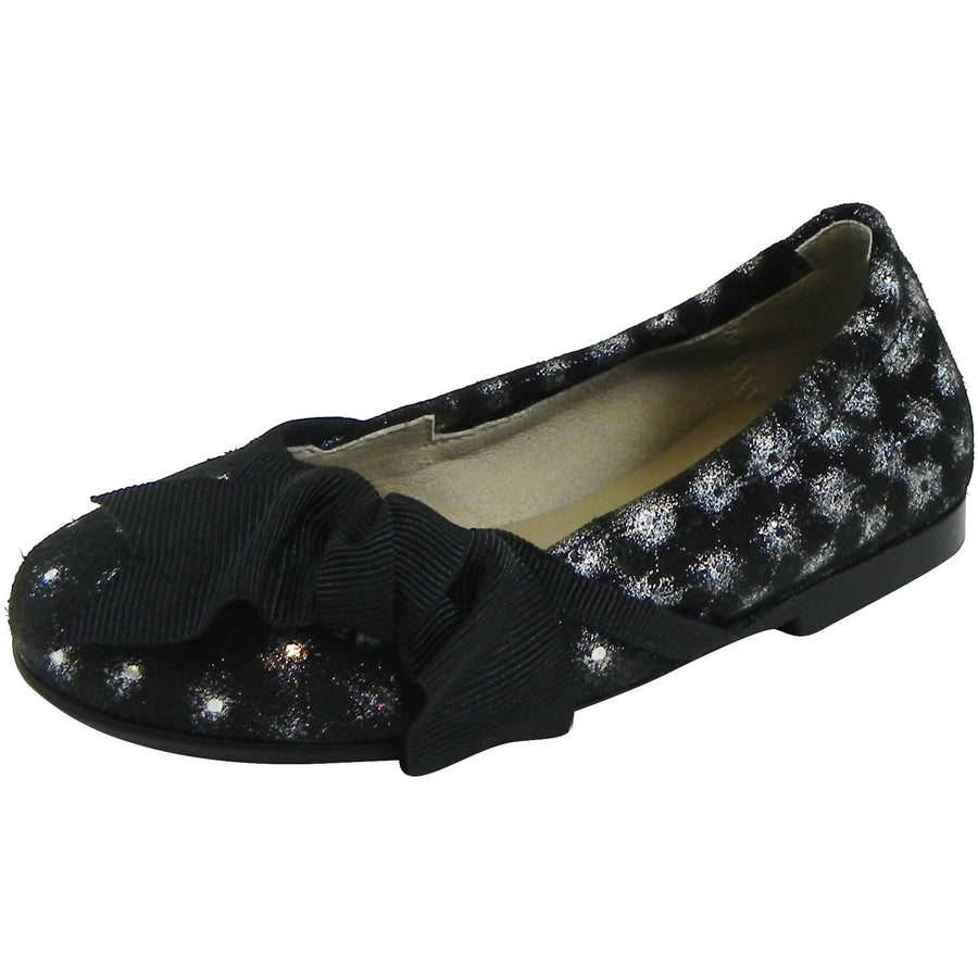 Papanatas by Eli Black Sparkle Suede with Bow Slip On Ballet Flats