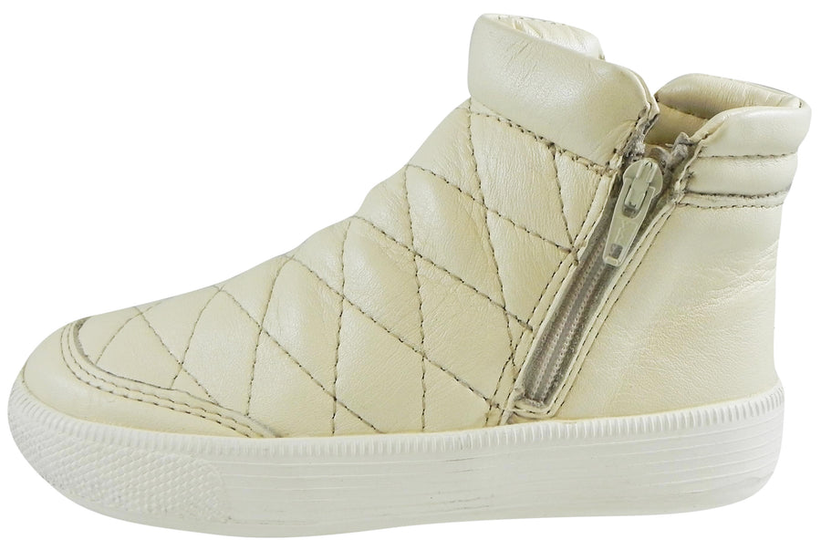 Old Soles Girl's Zip Daley Pearl Metallic Quilted Leather Zipper High Top Sneaker Shoe