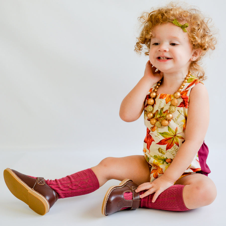 Livie & Luca Girl's Oak Leather Acorn Squirrel T Strap Hook and Loop Mary Jane Shoes Brown