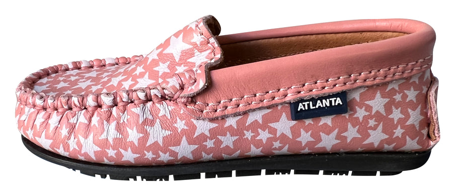 Atlanta Mocassin Girl's and Boy's Star Print Loafers, Coral