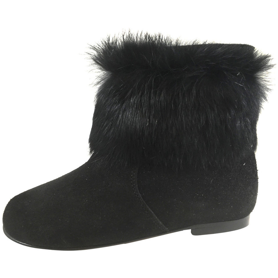 Hoo Shoes Chloe's Girl's Soft Fur Black Zip Up Ankle Bootie Shoe