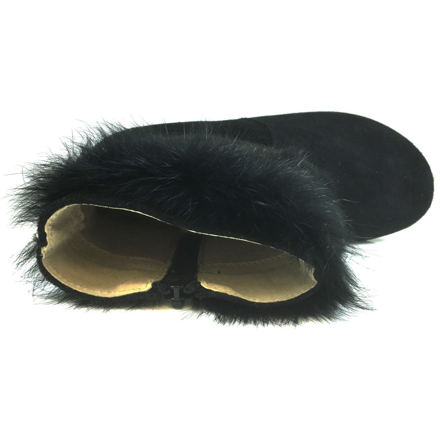 Hoo Shoes Chloe's Girl's Soft Fur Black Zip Up Ankle Bootie Shoe