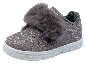 Lelli Kelly Girl's Silver Sparkle Hook and Loop Faux Fur Sneakers