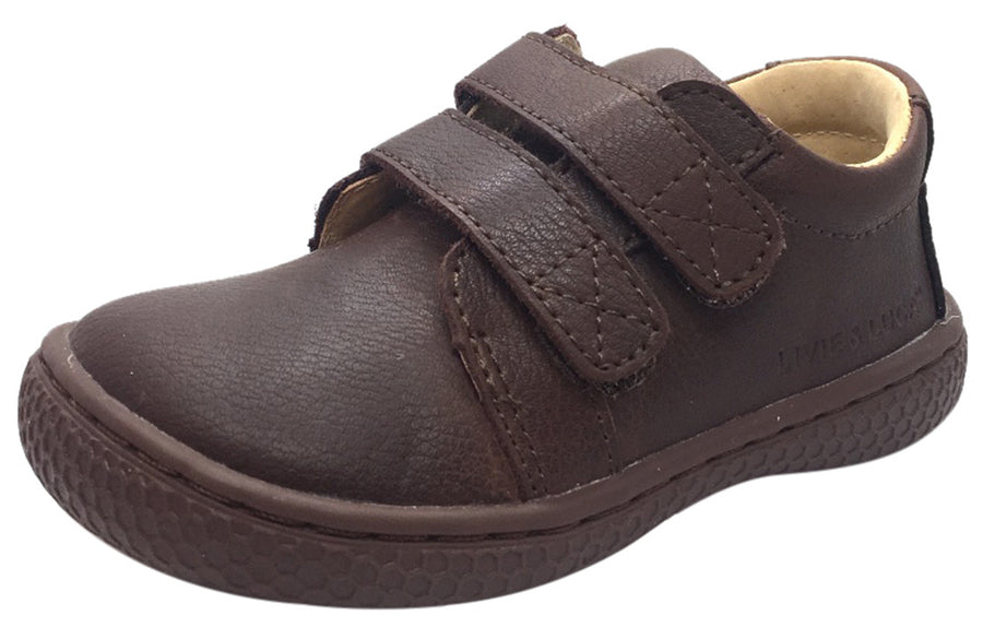 Livie & Luca Boy's Hayes Mocha Brown Natural Leather Sneaker Shoe with Double Hook and Loop Straps