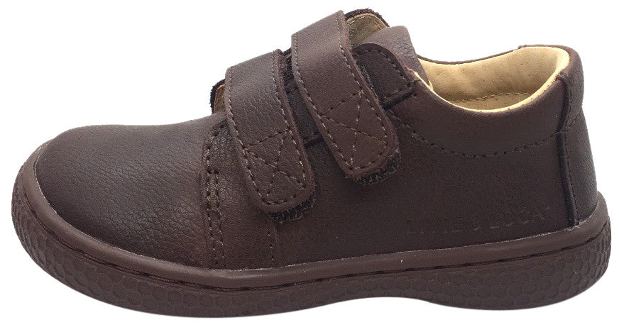 Livie & Luca Boy's Hayes Mocha Brown Natural Leather Sneaker Shoe with Double Hook and Loop Straps