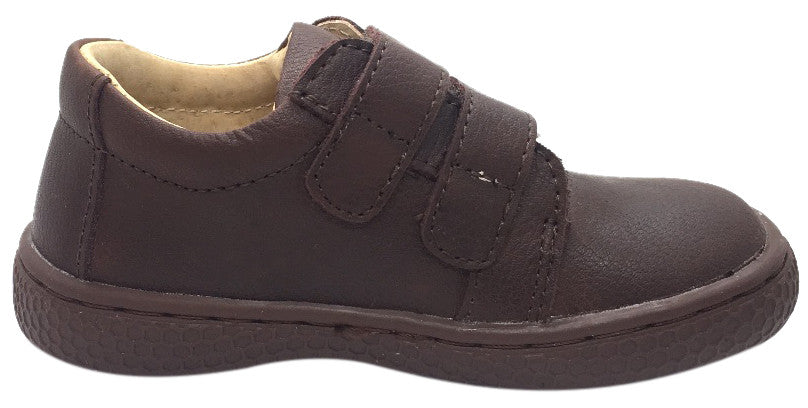 Livie & Luca Boy's Hayes Mocha Brown Natural Leather Sneaker Shoe with Double Hook and Loop Straps