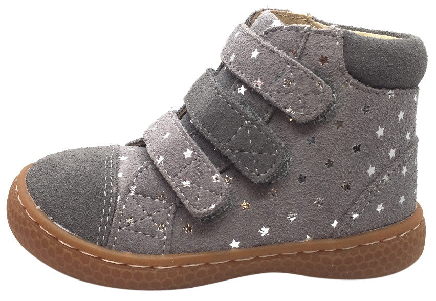 Livie & Luca Girl's Jamie Dusk Grey Starry Suede Triple Hook and Loop High Top Sneakers