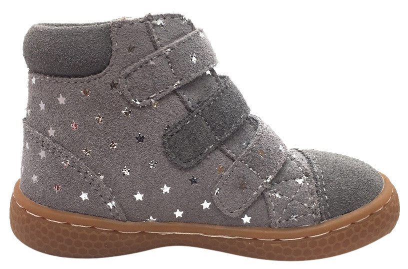 Livie & Luca Girl's Jamie Dusk Grey Starry Suede Triple Hook and Loop High Top Sneakers