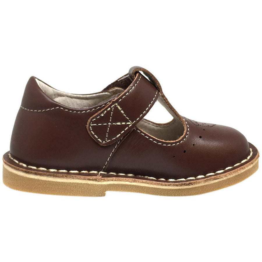 Livie & Luca Girl's Oak Leather Acorn Squirrel T Strap Hook and Loop Mary Jane Shoes Brown