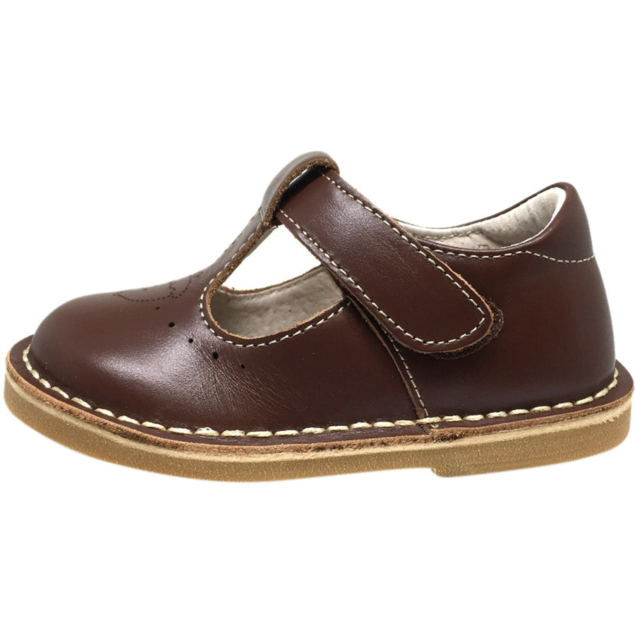 Livie & Luca Girl's Oak Leather Acorn Squirrel T Strap Hook and Loop Mary Jane Shoes Brown