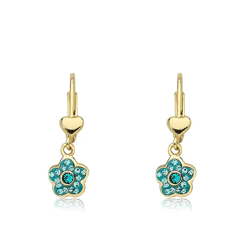 Little Miss Twin Stars Flower Dangle Earrings Blue