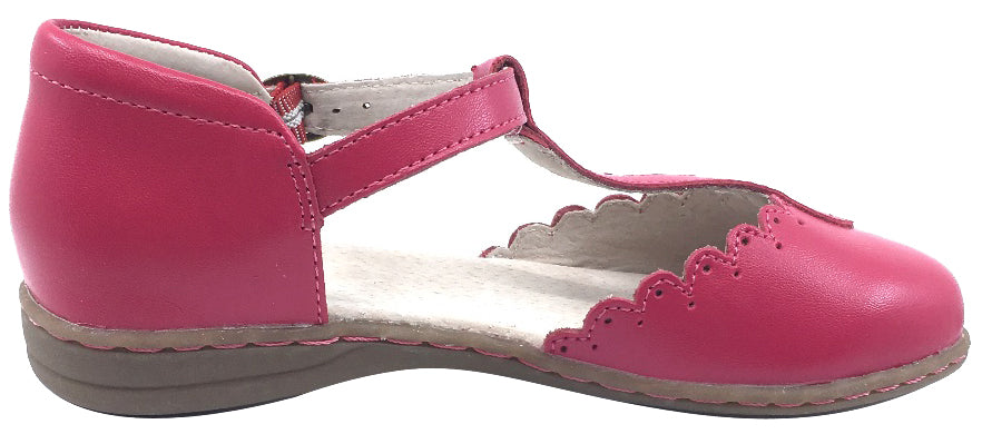 Livie & Luca Girl's Fresca Hot Pink with Scalloped Edge Trim Mary Jane Sandal Flat