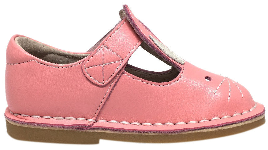 Livie & Luca Girl's Molly Light Pink Smooth Leather Bunny Mary Jane Shoe with Hook and Loop Strap