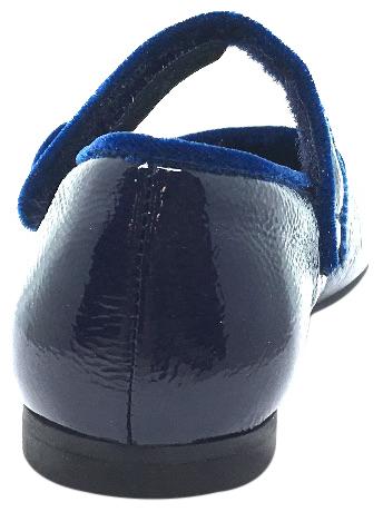 Luccini Girl's Navy Patent Crinkle Leather Mary Jane Flats with Trim