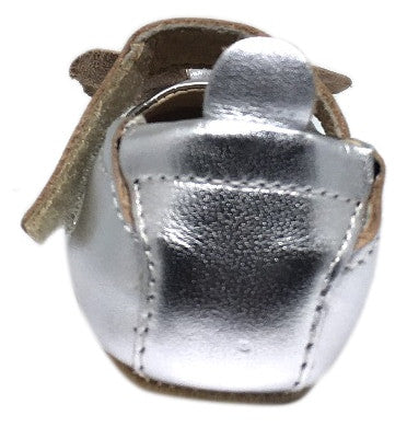 Old Soles Girl's Silver Leather Gab Bow Hook and Loop Mary Jane Crib Walker Baby Shoe