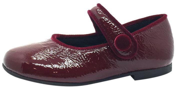 Luccini Girl's Burgundy Patent Crinkle Leather Mary Jane Flats with Trim