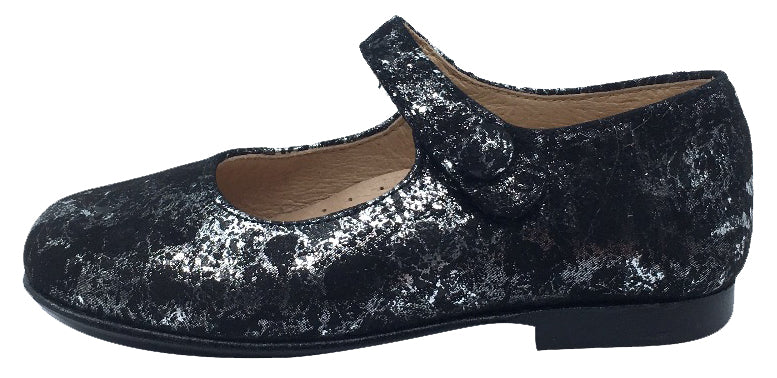 Hoo Shoes Hoova Girl's Mary Jane, Black/Silver Metallic Marble